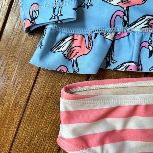 NWT Tea Collection 6 - 9 Month Two Piece Rashguard Swimsuit 2 Piece Flamingo - Picture 3 of 7